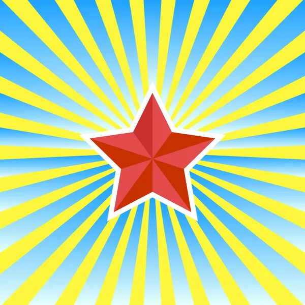 Rode ster op een geel-blauwe achtergrond — Stockvector