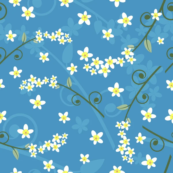 Seamless Spring Floral Pattern Blue Background — Stock Vector