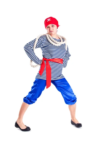 La muchacha en el traje del pirata — Foto de Stock