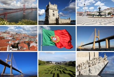 A Collage showing the sights of Lisbon like the Ponte Vasco da Gama and the Torre de Belem clipart