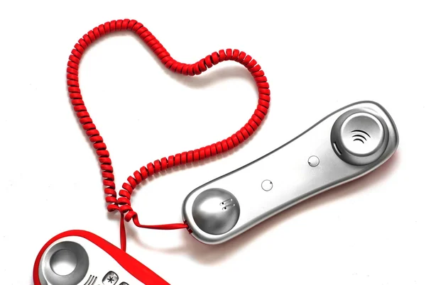 Teléfono Inalámbrico Rojo Con Cable Forma Corazón —  Fotos de Stock