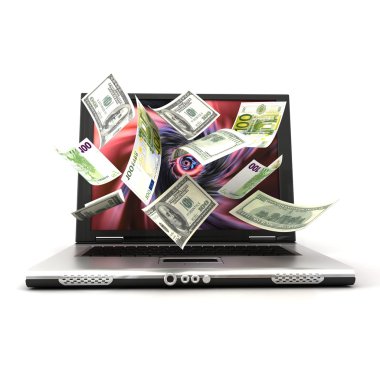 Money from the laptop screen clipart