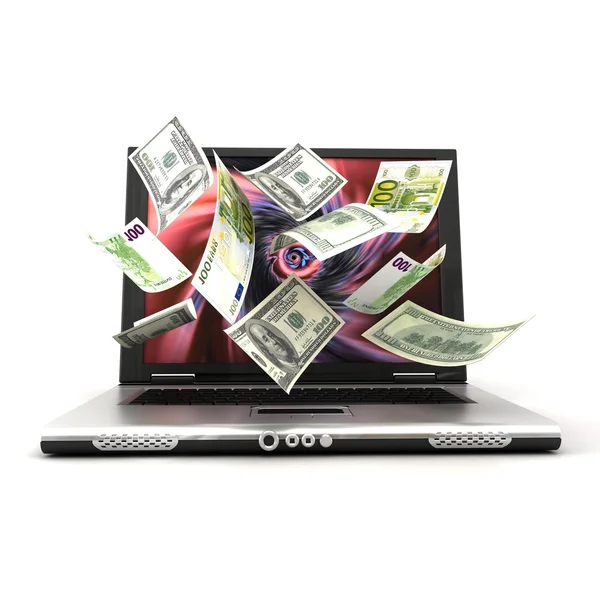 Гроші з екрану ноутбука — стокове фото