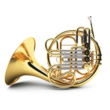 Gold French horn isolated