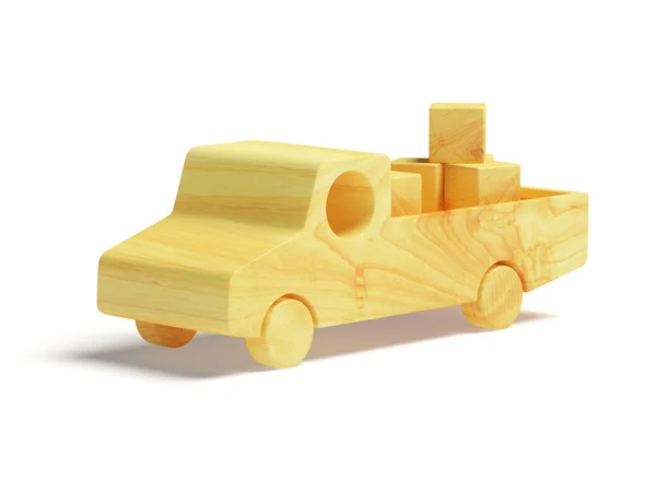 白色背景上的木制玩具卡车 玩具是从清洁的木头做的 — Stock fotografie