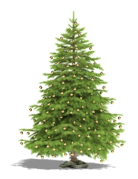 Kerstboom Met Gouden Decoratie Ballen Een Witte Achtergrond Het Beeld — Stockfoto