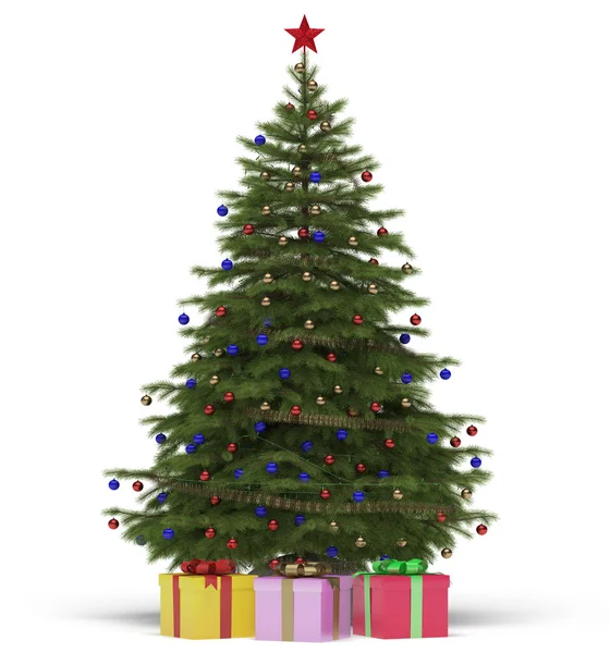 Árvore Natal Com Presentes Fundo Branco Uma Imagem — Fotografia de Stock