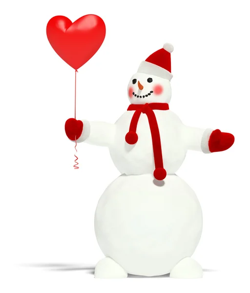 Schneemann Mit Luftballon Auf Weißem Hintergrund Ist Ein Bild — Stockfoto
