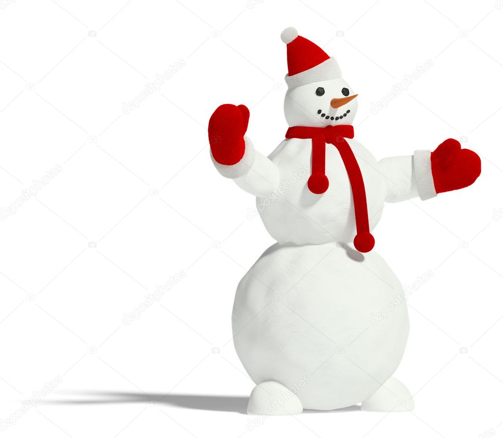 Snowman on a white background. It's 3D image.