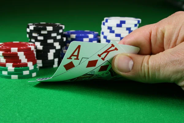 Big Slick Ace King Poker Chips Green Poker Baize — Stock Photo, Image