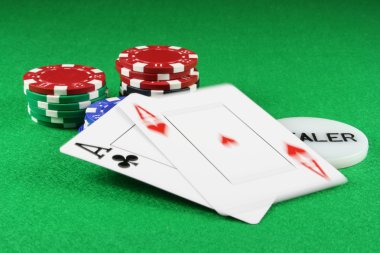 Poker - A Pair of Aces with Poker Chips clipart