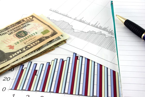 Business Charts with US Money — Stock Photo, Image