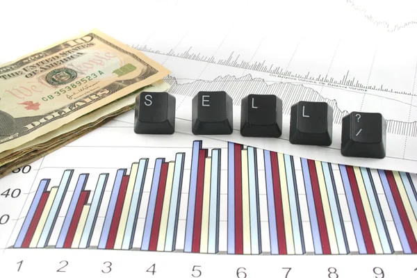 Business Chart Graphs Money Words Sell Spelled Out Keyboard Letters — Stock Photo, Image