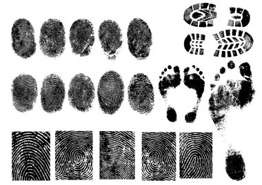 Black and White Vector Fingerprints and footprints - Very accurately scanned and traced. clipart