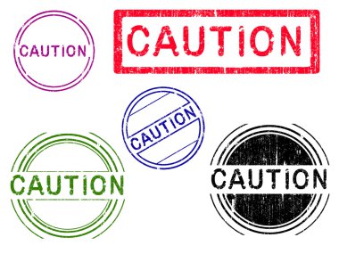 5 Grunge effect Office Stamp with the word CAUTION in a grunge splattered text. (Letters have been uniquely designed and created by hand) clipart