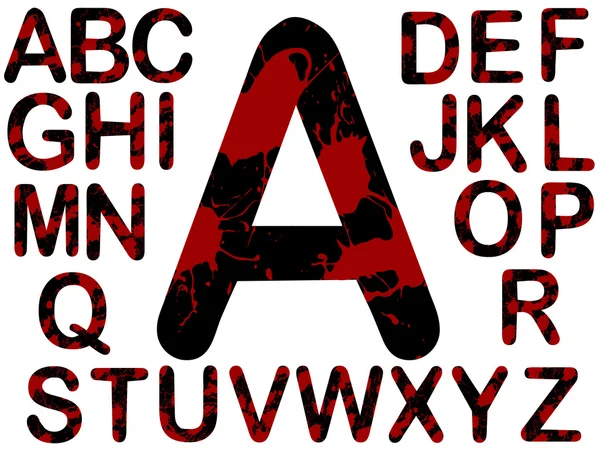 Alphabet Black Red Blood Splats — Stock Vector