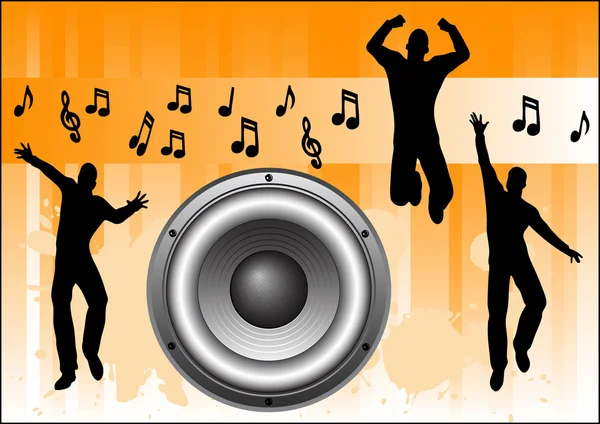 Orangefarbene Musik Mit Springen Und Tanzen — Stockvektor