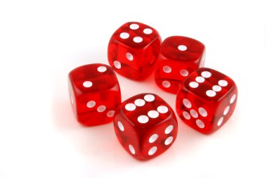 5 dice thrown onto a table on a white background clipart