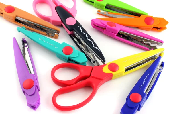 stock image Brightly colors craft scissors on a white background