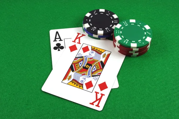 Big Slick Ace King Poker Chips Green Poker Baize — Stock Photo, Image