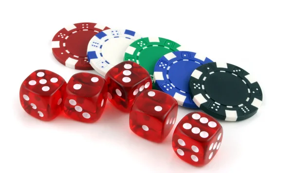 Poker Chips Dice White Background — Stock Photo, Image