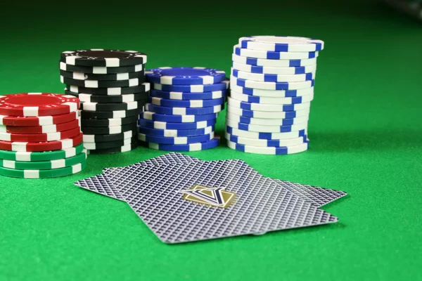 Poker Cards Face Poker Chips Background — Stock Photo, Image