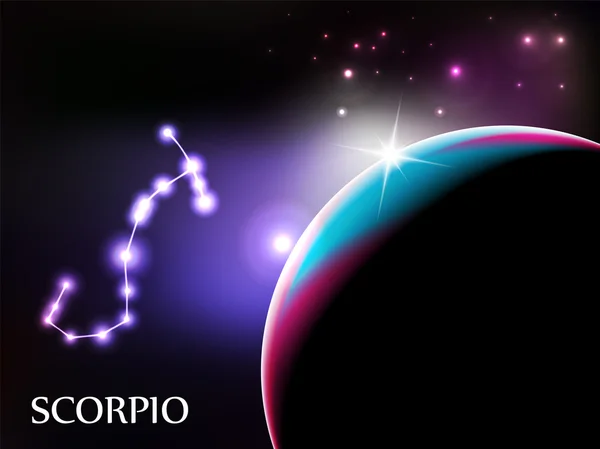 Scorpio Utrymme Scen Med Astrologiska Tecken Och Kopiera Utrymme — Stock vektor