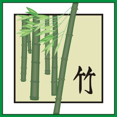 Mayo ve Japon tarzı karakterlerle bir çerçeve içinde yazıtlı bambu dalları