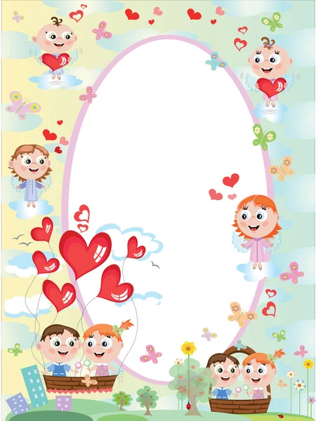Cadre Ovale Avec Enfants — Image vectorielle