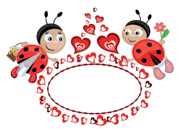Oval Frame Insects Hearts — Stock Vector