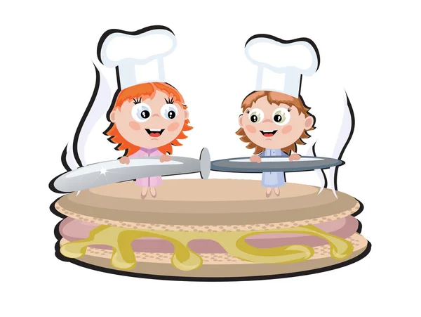 Two Funny Cooks Big Hot Dog — Stock Vector