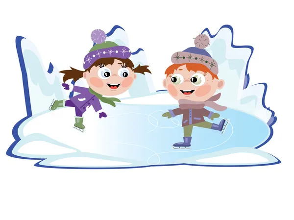 冰滑冰的小女孩和男孩 — 图库矢量图片