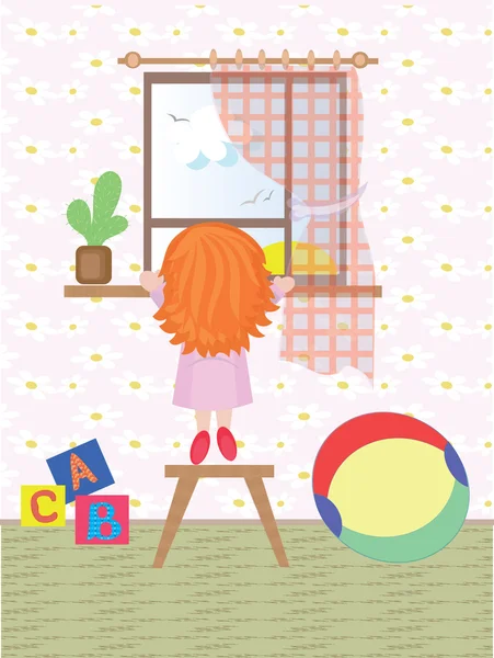 Fille regardant par la fenêtre — Image vectorielle