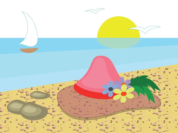 海海滩与粉红色的帽子 — 图库矢量图片