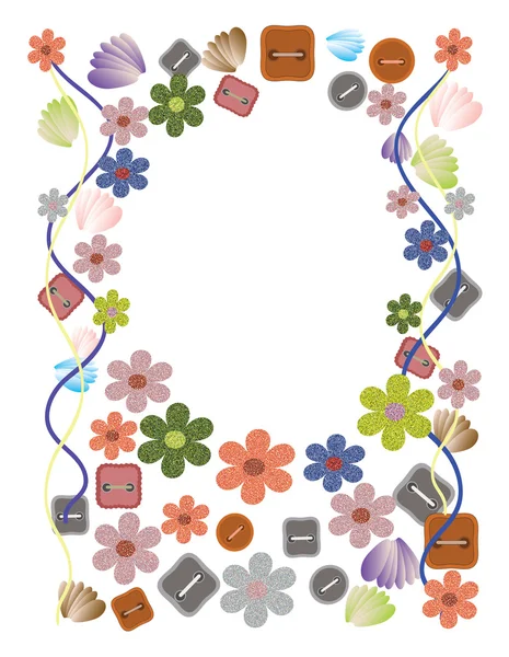 Moldura Com Botões Flores Conchas — Fotografia de Stock