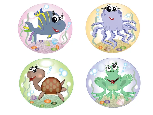 Set Buttons Sea Animals — Stock Vector