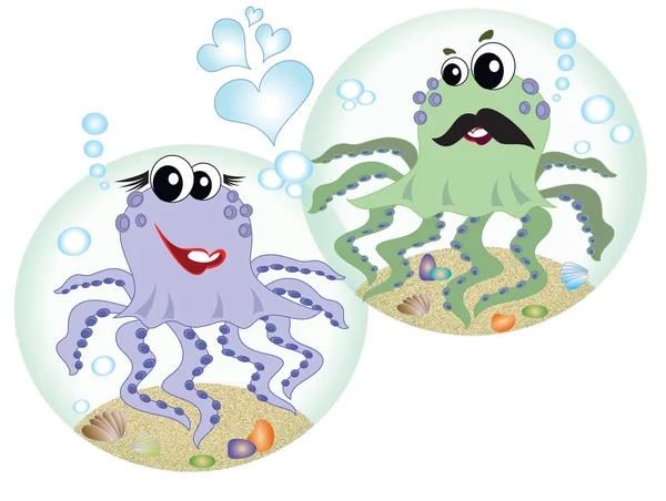 Two Octopuses She — Stock Vector