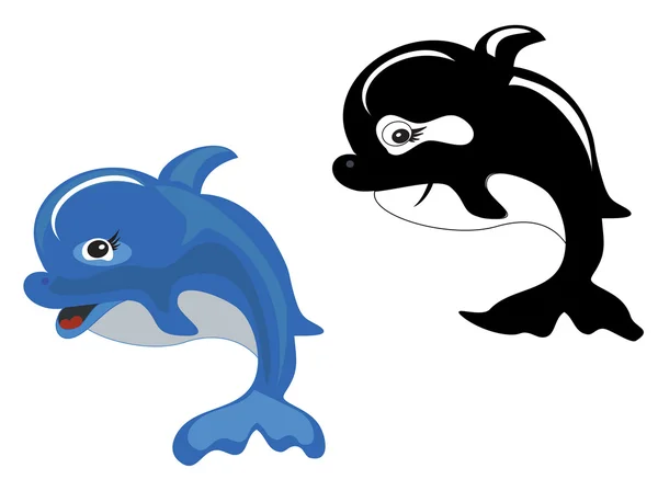 Dolphin and shark — Stock Vector