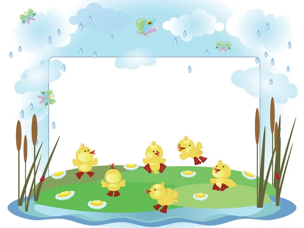 Summer frame with ducklings — Stock Photo, Image