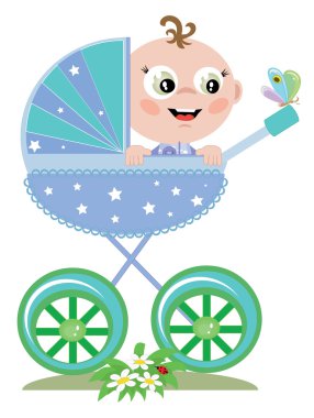 Baby boy in the carriage clipart