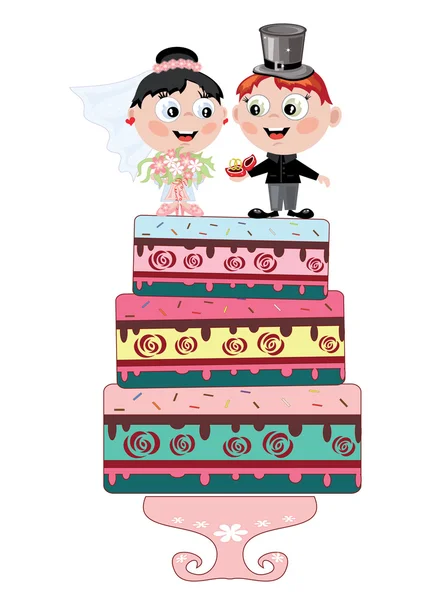 Mariée et marié au gâteau — Photo
