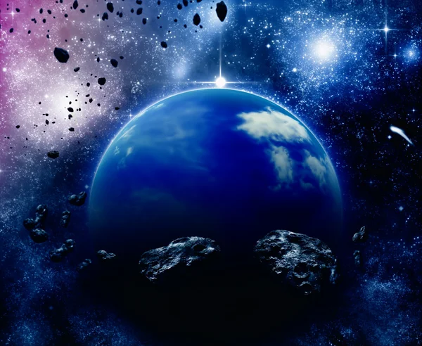 Планета Космосе Поле Астероидов Лицензионные Стоковые Изображения