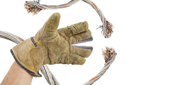 Isolated work gloves, stained with paint