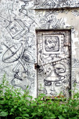 Graffiti on doors and wall clipart