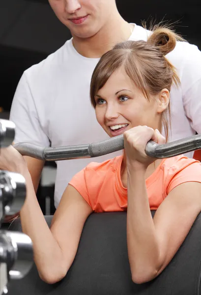 Young Beautifull Girl Her Trainer Fitness Club — Stock Photo, Image