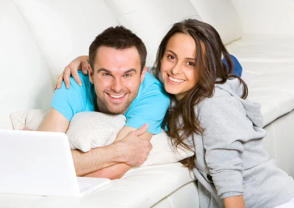 stock image Couple with laptop
