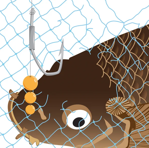 Nätverket karp fisk krok bubblor — Stockfoto