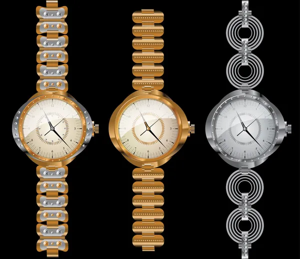ゴールド プラチナ ダイヤモンド 現代的なデザインを持つ銀から成っている時計 — ストックベクタ