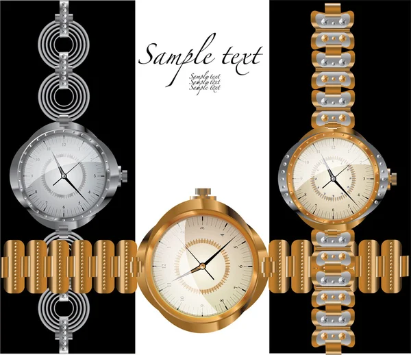 Watches Made Gold Platinum Silver Diamonds Contemporary Design — Stock Vector