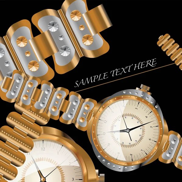 Horloge Diamanten gouden armband — Stockvector